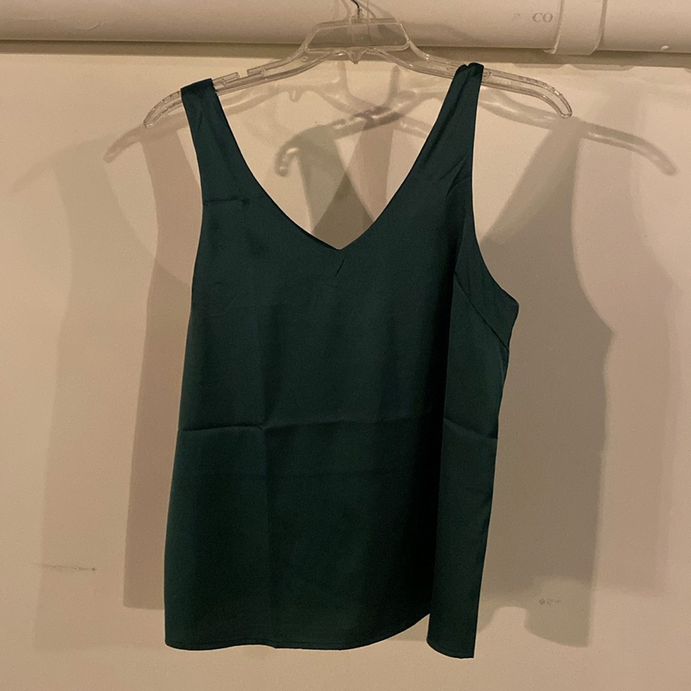 Emerald green satin tank top. Really perfect but just doesn't fit me.